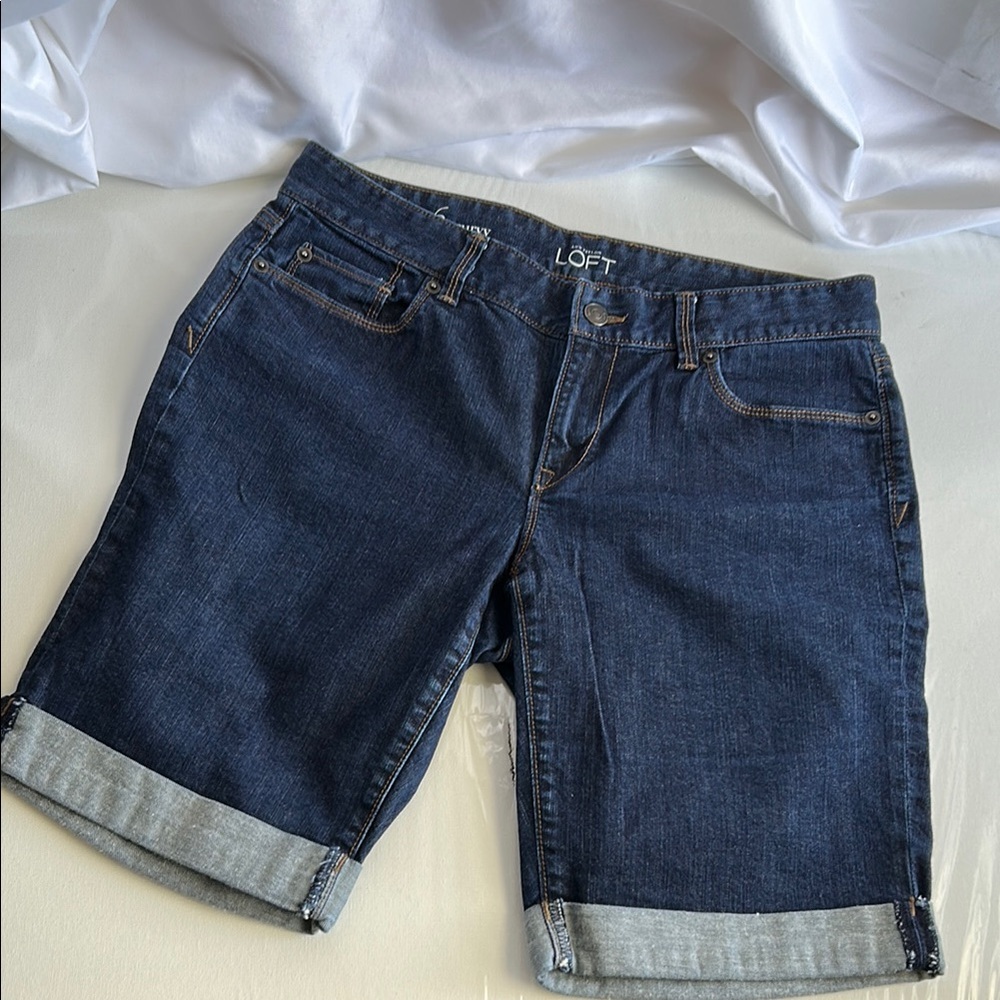 LOFT Blue Jean Shorts with Cuffed Hems